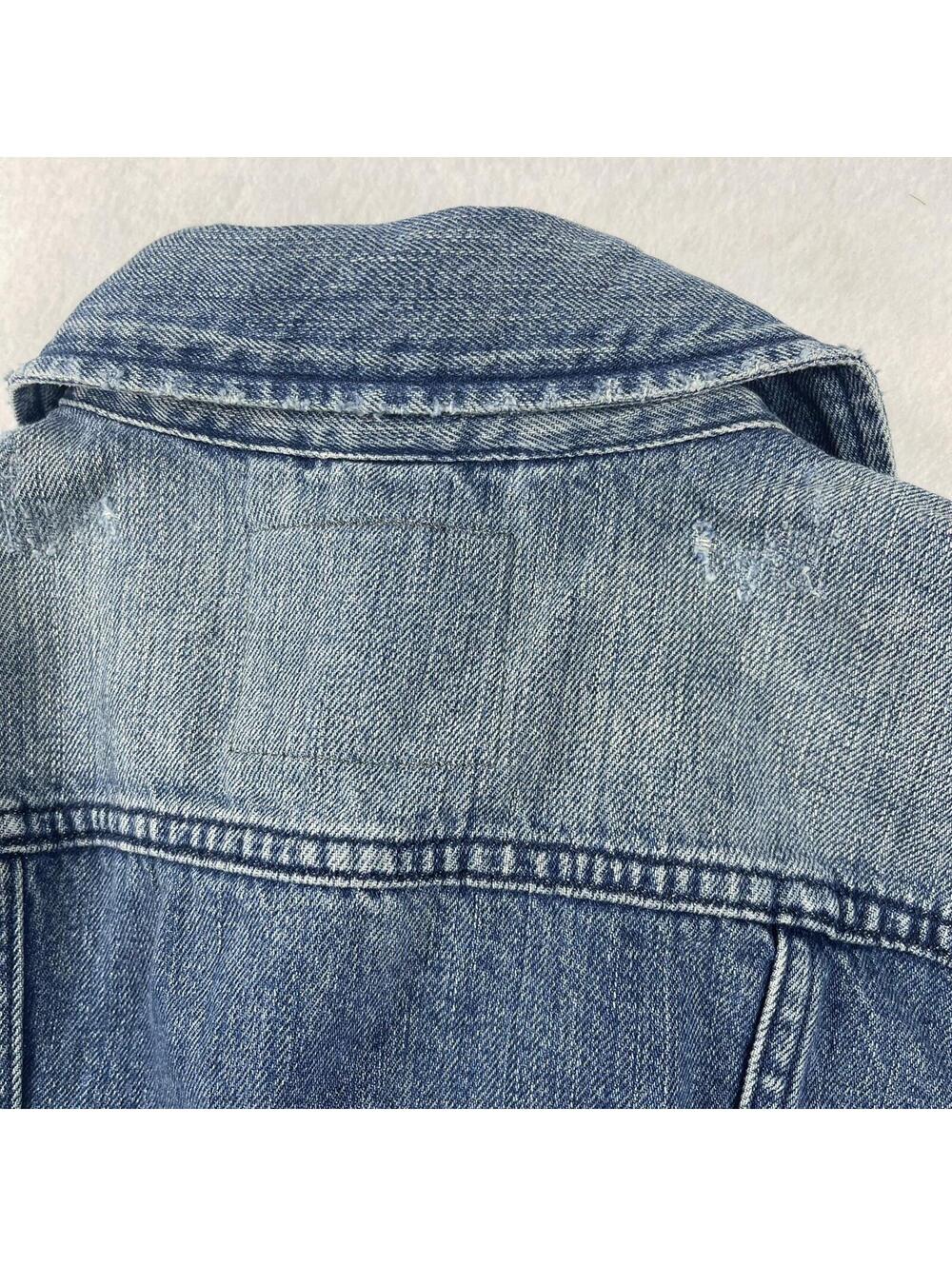 Levi Denim Blue Jean Trucker Jacket Women's XS Distressed - Flap Pockets - Picture 4 of 10